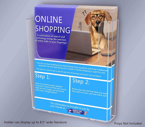 8.5" Marketing Holders Window Mount Brochure Holder Wide with Suction Cups for Flyer Display Clear Acrylic Glass Mount