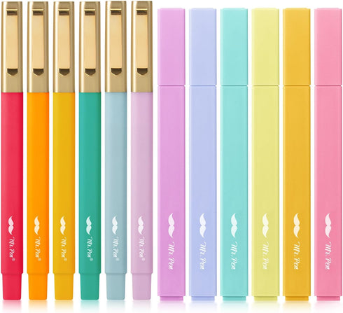 Mr. Pen Aesthetic Highlighters and Pens, 12 Pack, Assorted Color, No Bleed Bible Highlighters and Pens