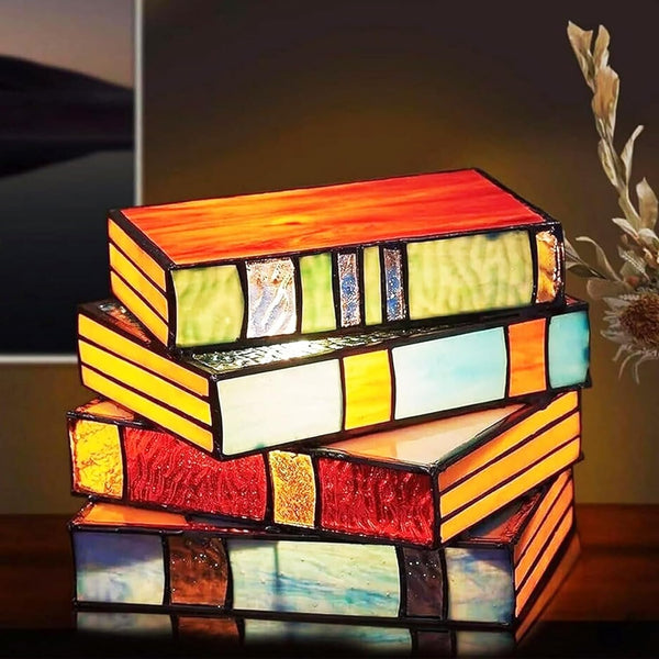 Rehenbsem Stained Resin Stacked Books Lamp, Stained Stacked Books Lamp,Reading Book Lighting Vintage