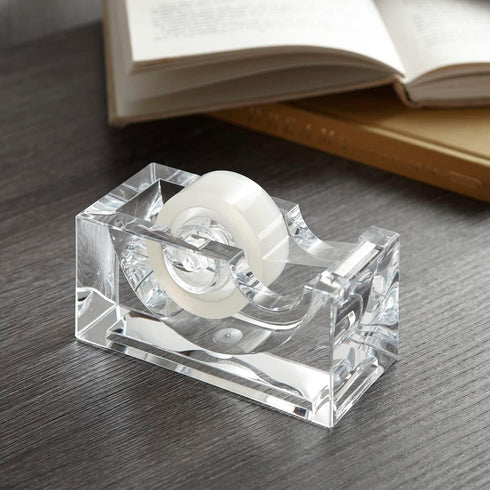 Huang Acrylic Clear Block Tape Dispenser - Modern Design, Crystal Clear for Home or Office