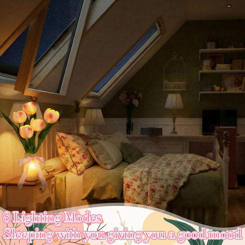 8 VIHOSE Tulip Flower Lamp Tulip Night Light with USB Rechargeable Lighting Modes Nightstand Lamp with Vase Birthday