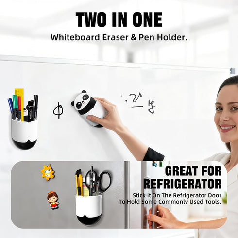 FUNISKETCH 4 Pack Cute Panda Magnetic Pen Holder, Strong Magnet for Glass Whiteboard, Refrigerator & Locker - Marker
