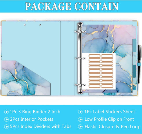 Lateefah 3 Ring Binder, 2 Inch Binder Organizer for Letter Size (8.5'' x 11'') with 5-Tab Dividers and Pockets,