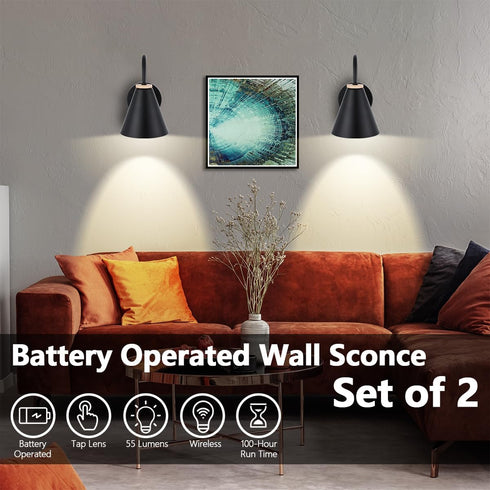 Dimmable Bulb, Dimmable (1 Pack) Battery Operated Black Faux-Wood Industrial Wall Sconce, Easy to Install Not Wires