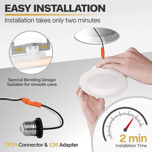 1 Pack 4 Inch 5CCT 2700K-6000K Dimmable, 9W=55W, 630LM POWERASIA LED Can Lights with Night Light, Retrofit Recessed