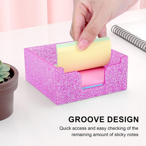 Rouidr Acrylic Sticky Note Holder - Glitter Memo Pad Dispenser, 3.94 x 3.94 Inch for Home & Office