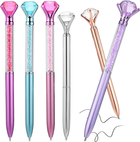 NUOBESTY 6pcs Diamond Pen with Big Crystal, Retractable Bling Metal Ballpoint Pens, Black Ink for Office