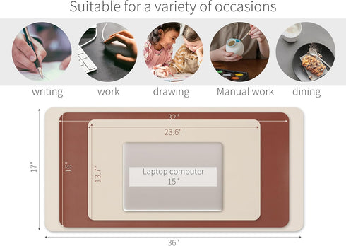 RENMTURE Double-Sided Faux Leather Desk Mat, Large Mouse Pad for Home and Office, Beige/Brown (32"x16")