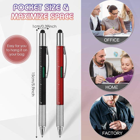 Zonon 36 Pcs Multitool Tech Pen, 6 in 1 Ink Pens with Ruler, Level Gauge, Screwdriver, Touch Screen Ballpoint Pens