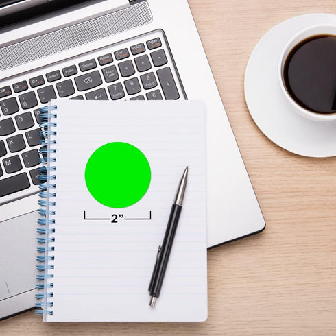 ChromaLabel 2 Inch Round Colored Stickers, 500 Sticky Dots per Roll, High Visibility, Fluorescent Green