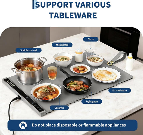 3rd 24" x15" 6 1-3H Garvee Gen Upgraded Food Warming Mat, AB Dual Zone Independent Heating, Electric Warming Tray