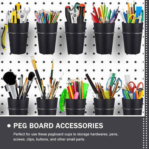 5pcs Set, Black Pegboard Cup and Hook Nail and Screw Organizer Cups with Hooks for Garage, Workshop, and Workbench