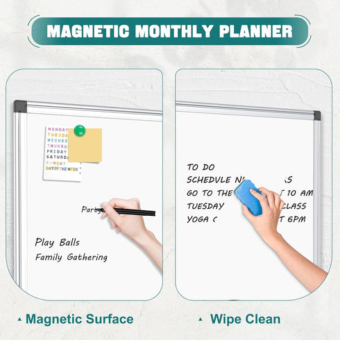 Double Sided Magnetic White Board, 36"x24" Dry Erase Whiteboard with Aluminum Frame for School Office