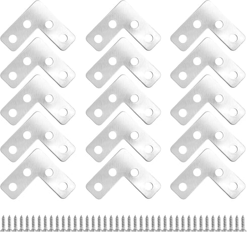 Runseaway 15Pcs 1.5"x1.5" L Shape Flat Corner Bracket, Stainless Steel Angle Plate, Heavy