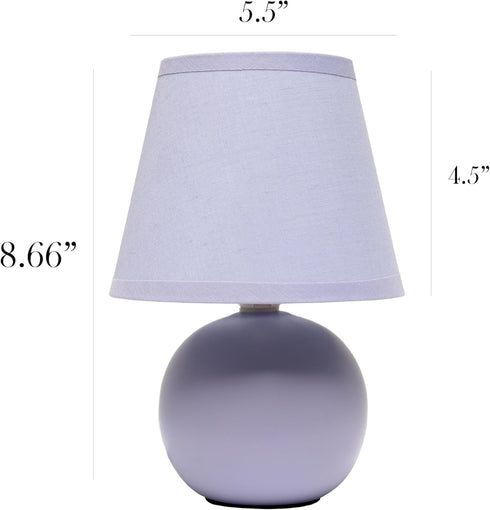 LT1196-PRP-2PK 8.66" 2-Pack Set Simple Designs Chic Little Globe Ceramic Table Lamp with Matching Tapered Shade