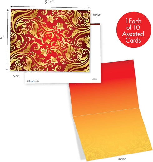 The Best Card Company 10 Colorful Blank Note Cards with Envelopes (4 x 5.12 Inch) - Assorted Boxed Set - Royal Fleurish