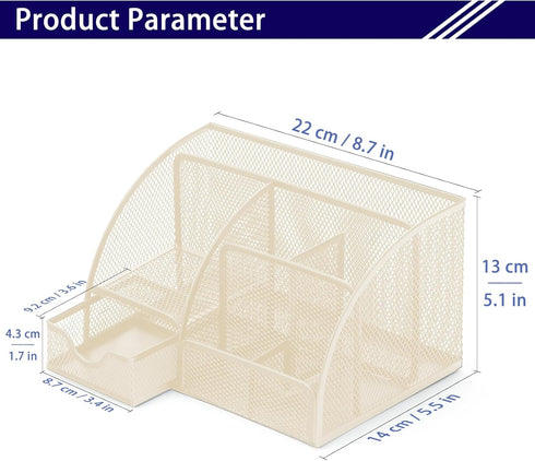 Mesh Desk Organizer with 6 Compartments and 1 Drawer, Multi-Functional Caddy for Home Office School