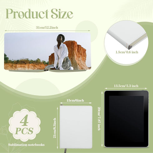 Zonon 4 Pcs Sublimation Journal Blank Notebooks, A6 A5 A4, 190 Pages Thick Faux Leather for School Office