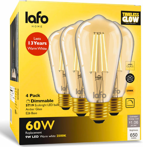 4 Pack Dimmable ST19/ST64 LED Edison Bulb 9W 60W Equivalent 650 Lumens