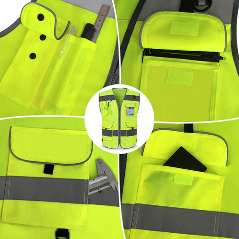 TCCFCCT Safety Vest 9 Pockets High Visibility Reflective for Men Women, Meets ANSI/ISEA Standards (Yellow, 3X-Large)