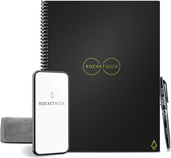 Rocketbook Core Reusable Spiral Notebook, Letter Size 8.5x11, Black, Lined Pages, App-Connected, Erasable, Durable Cover