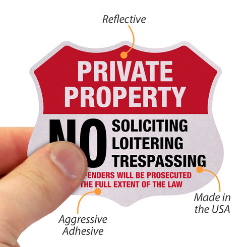 SmartSign Private Property Decals Set, Pack of 5, No Soliciting, No Loitering, No Trespassing
