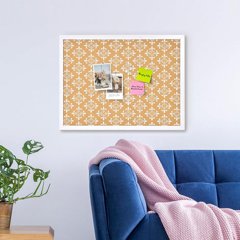 Decorative Cork Board for Walls, White Floral Print Bulletin Board with White Framed Pin Board