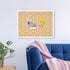 Decorative Cork Board for Walls, White Floral Print Bulletin Board with White Framed Pin Board