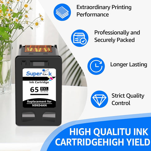 Remanufactured Ink Cartridge Replacement for 65 65XL N9K04AN Compatible with HP Envy 5055 5058 5052 DeskJet 3755 2622