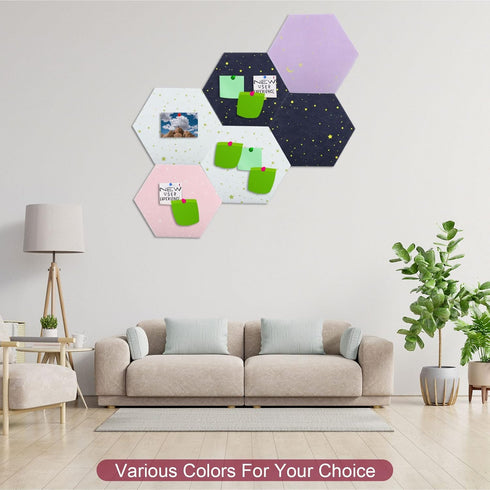 PATIKIL Hexagon Felt Board Tiles, 8 Pack, Self Adhesive Mini Moon Wall Pin Bulletin Board with Push Pins for Home Decor
