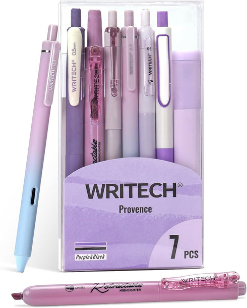 WRITECH Gel Pens Journaling Highlighters, Aesthetic Assorted Pastel Color Ink 0.5mm Fine Point, 7ct