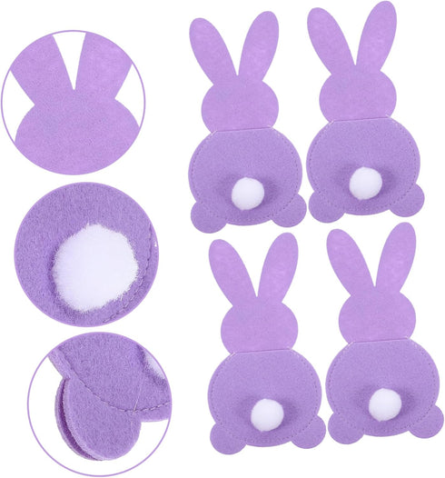 4pcs PRETYZOOM Easter Bunny Cutlery Holder Bags Adorable Tail Design for Festive Table Decor for Dinner Parties