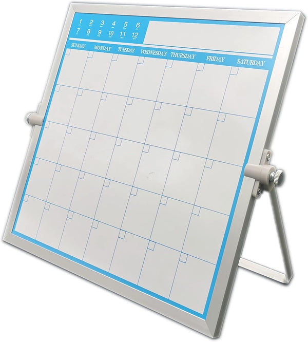 Magnetic Dry Erase Board Calendar, Easy to Clean Desktop Double Side Monthly Whiteboard with Stand, 10" x 10" Portable