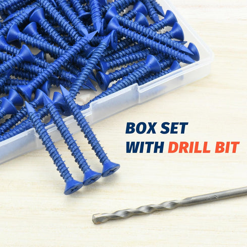 3/16" x 1-3/4" Concrete Screw Anchor, Blue Flat Head Screws for Anchoring to Masonry, Pack of 60