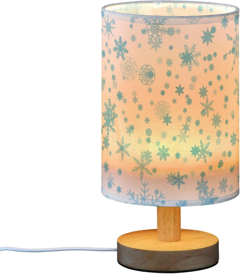 YYZZH Frozen Table Lamp Blue Snowflake Pattern Snowy Christmas Xmas Holiday Decor Nightstand Lamp with Wood Base Fabric