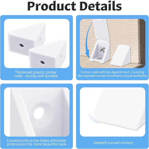 20 Cap,21x21x17mm 90 Pcs L Shape Bracket with Cover Plastic Nylon Right Angle Brackets with Screws Degree Plastic