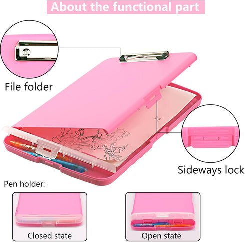 Clipboard with Storage, Foldable Nursing Clipboard, Waterproof Plastic Clipboards for Office Writing, Drawing (Pink)