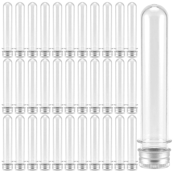 50 PCS Clear Plastic Test Tubes, 40ml with Screw Caps for Science Party, Gumball Candy, Bath Salts, 0.98 x 5.5 inch
