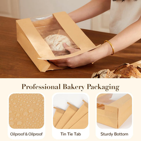 Foranda 50 Pack (8.3x3.513 Inches) Paper Bread Bags for Sourdough, Large Bread Bags with Tabs for Homemade Bread Round
