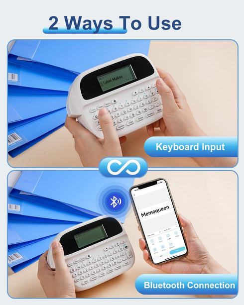 Memoqueen Label Maker M950, Bluetooth QWERTY Keyboard Labeler, Rechargeable Machine, Compatible with Android and iOS