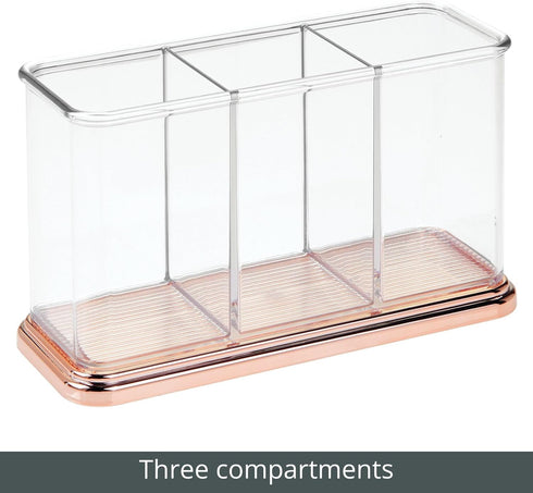 mDesign Plastic Organizer Cup Holder - Divided Storage Organizer for Desks, 3 Sections for Pens, Pencils, Markers,