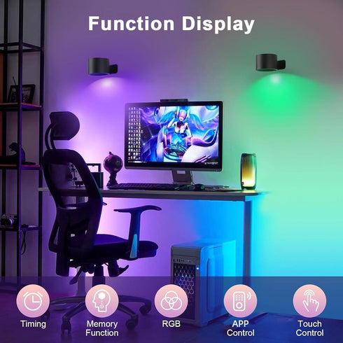 Set 2, Dimmable 5000mAh Lightess Smart LED Wall Sconces of Wall Mounted Lamp with RGB Mode & APP Control, Rechargeable