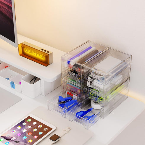 Organizer Storage Plastic Drawer for Desk, 2 Pcs 4x8 2 Drawer Desktop Office Supplies, Clear Desk Accessories