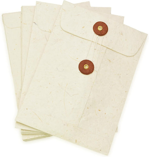 Handmade Lokta Paper Envelope with String-tie Button Closure, 4.5 x 6.5 inches, 10 Pack for Invitations, Parties