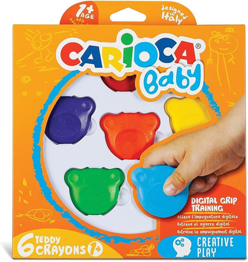 CARIOCA Baby Wax Crayons 6 Bear-Shaped Non-Toxic Crayons for Toddlers, Washable, Chunky