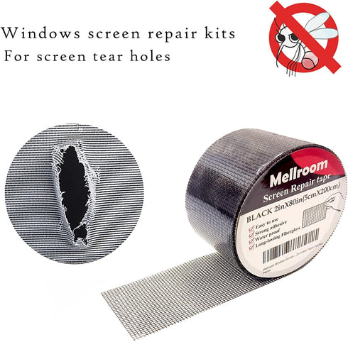 Windows Screen Repair Kit Tapes, Black 2 inches X 80 inches, Adhesive Waterproof Fiberglass Mesh Patch for Fixing