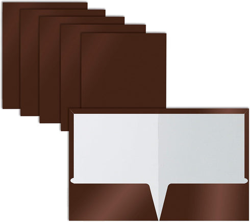 Better Office Products 2 Pocket Glossy Laminated Brown Paper Folders, Box of 25, Letter Size