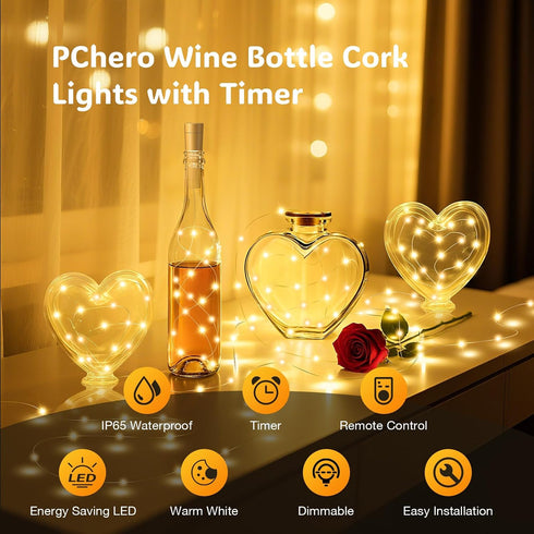 10 Pack 20 6.6 PChero Wine Bottle Lights with Cork & Remote Timer, LED ft Fairy String Lights Battery Operated for DIY