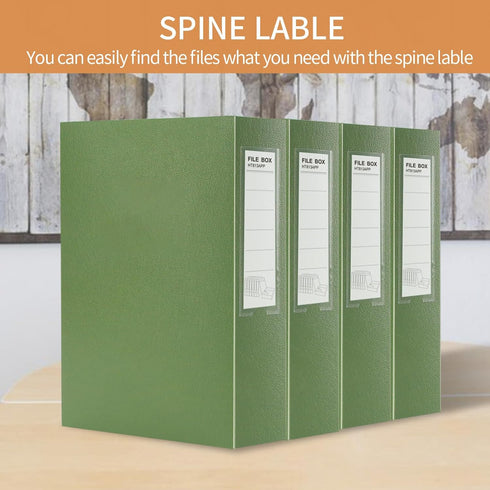 HUA JIE 2 Pack A4 Storage File Boxes, 65mm Spine Document Storage Box with Metal Clip for Office School, Green