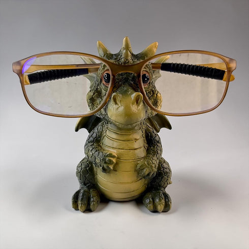 4 Top Brass Dragon Eyeglasses Holder Stand Resin Glasses Holder for Desk, Nightstand & Office Tall Fun Cute Figurine